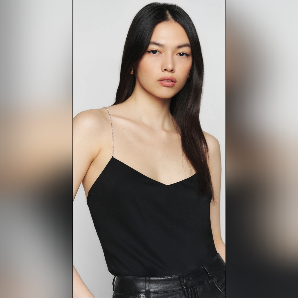 Reformation Indigo Silk Top Black Women's XS